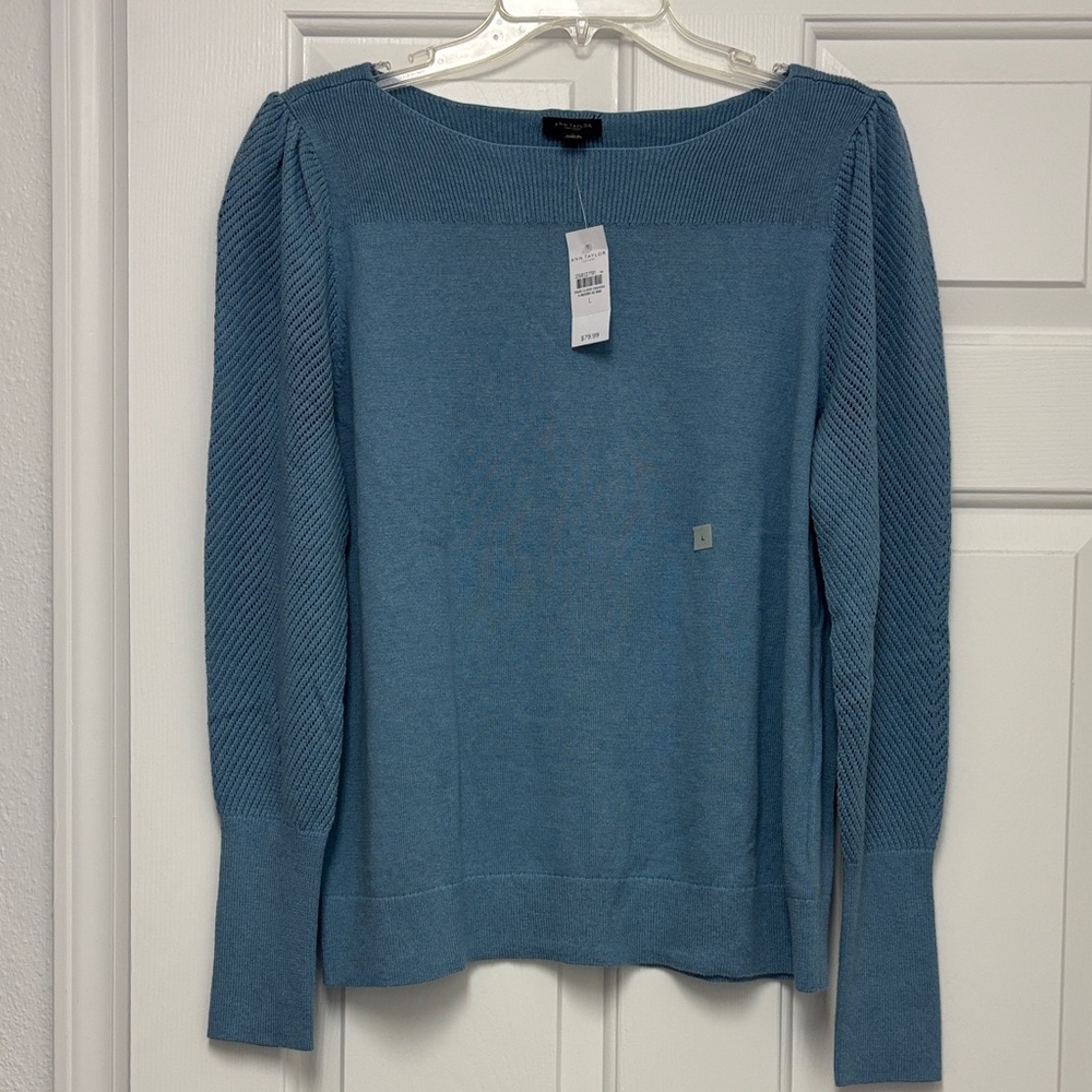 NWT Ann Taylor Factory Teal Crew Neck Sweater